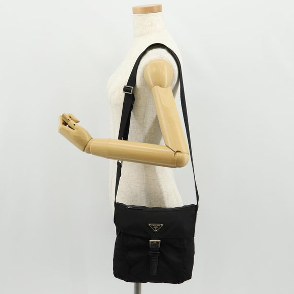 PRADA Shoulder Bag Nylon Silver Black Auth 158487