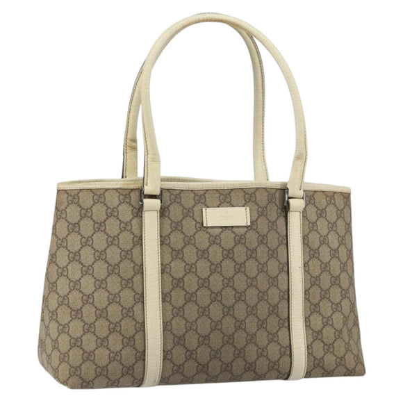 GUCCI GG Supreme Tote Bag PVC Beige Silver 114595 Auth 158492