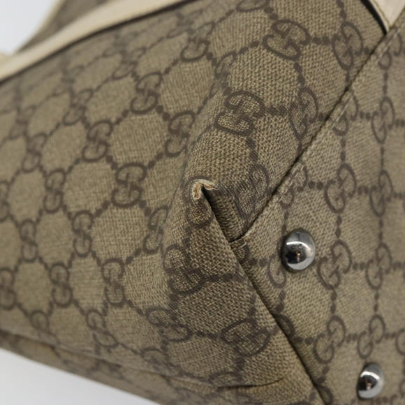 GUCCI GG Supreme Tote Bag PVC Beige Silver 114595 Auth 158492