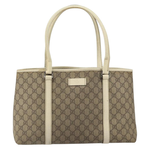 GUCCI GG Supreme Tote Bag PVC Beige Silver 114595 Auth 158492