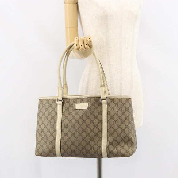 GUCCI GG Supreme Tote Bag PVC Beige Silver 114595 Auth 158492