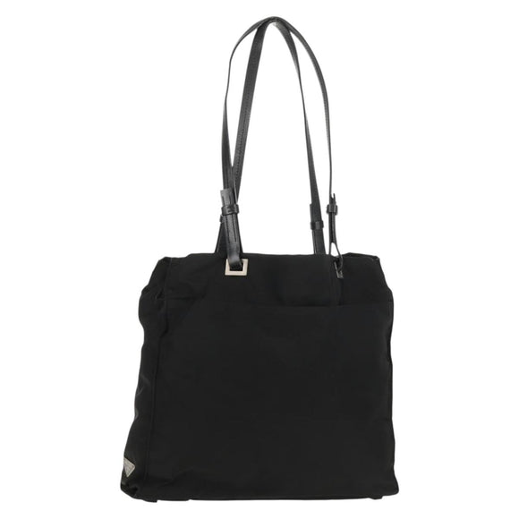 PRADA Tote Bag Nylon Black Silver Auth 158494