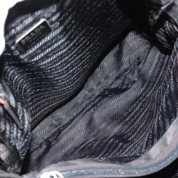 PRADA Tote Bag Nylon Black Silver Auth 158494