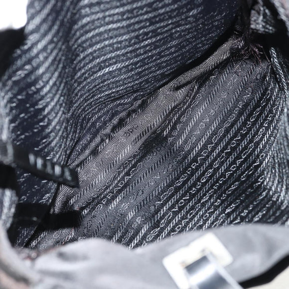 PRADA Tote Bag Nylon Black Silver Auth 158494