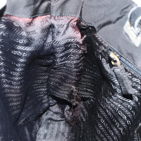 PRADA Tote Bag Nylon Black Silver Auth 158494