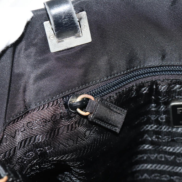 PRADA Tote Bag Nylon Black Silver Auth 158494