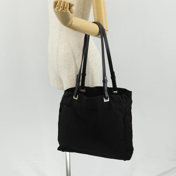 PRADA Tote Bag Nylon Black Silver Auth 158494