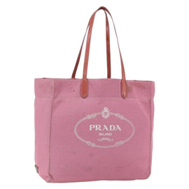 PRADA Tote Bag Canvas Pink Auth 158495