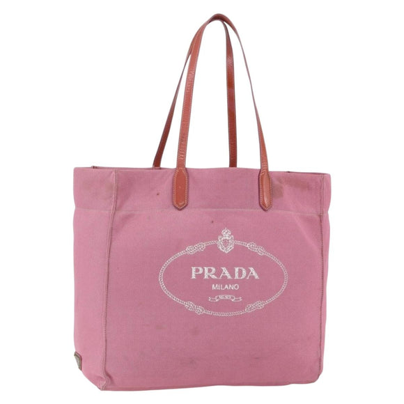 PRADA Tote Bag Canvas Pink Auth 158495
