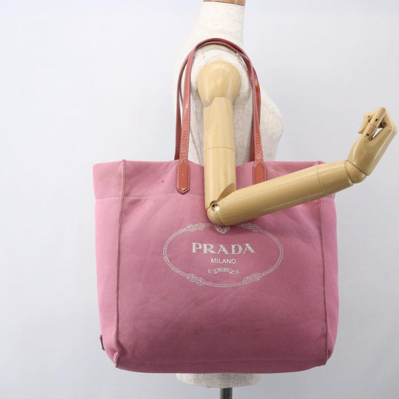 PRADA Tote Bag Canvas Pink Auth 158495