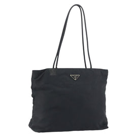 PRADA Tote Bag Nylon Black Silver Auth 158496