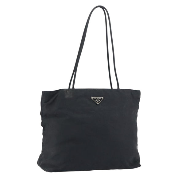PRADA Tote Bag Nylon Black Silver Auth 158496