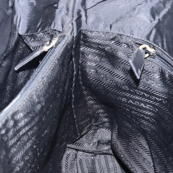 PRADA Tote Bag Nylon Black Silver Auth 158496