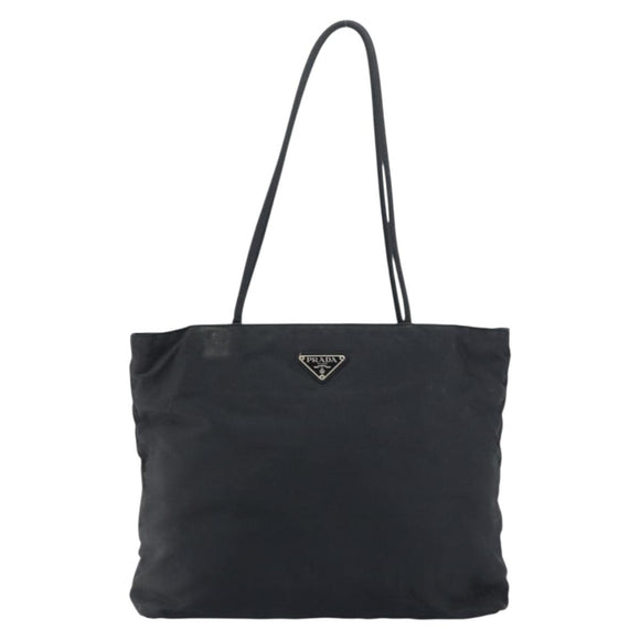 PRADA Tote Bag Nylon Black Silver Auth 158496