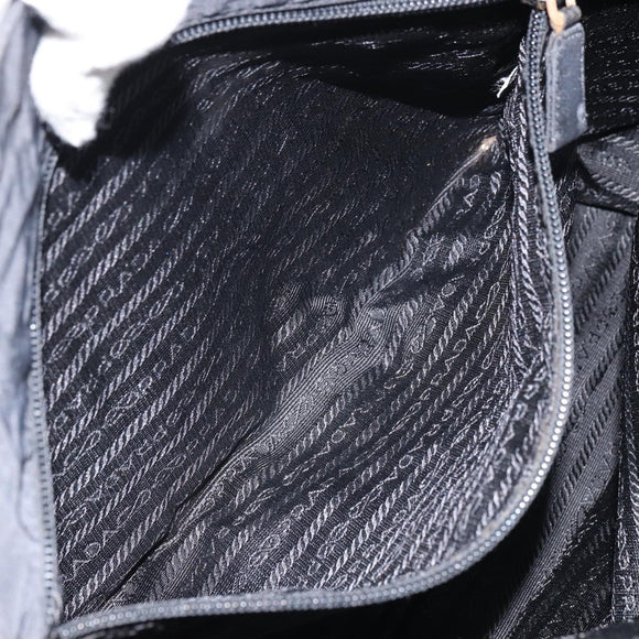 PRADA Tote Bag Nylon Black Silver Auth 158496
