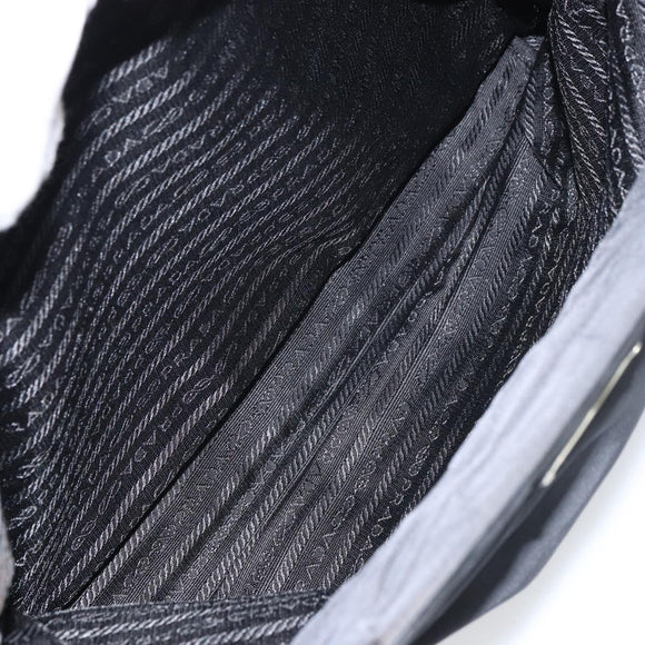 PRADA Tote Bag Nylon Black Silver Auth 158496