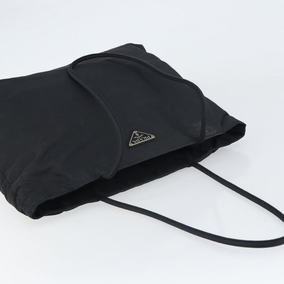 PRADA Tote Bag Nylon Black Silver Auth 158496