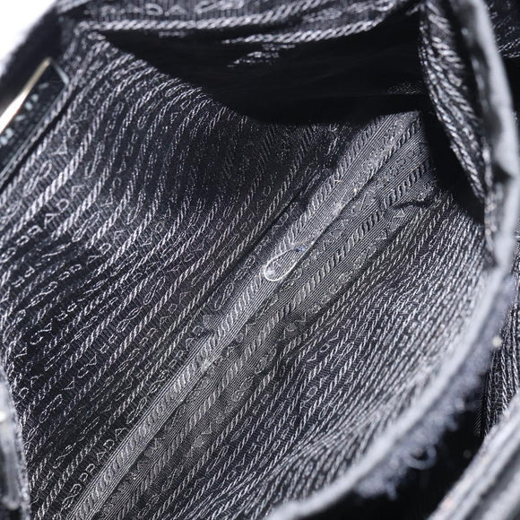 PRADA Tote Bag Nylon Black Silver Auth 158497