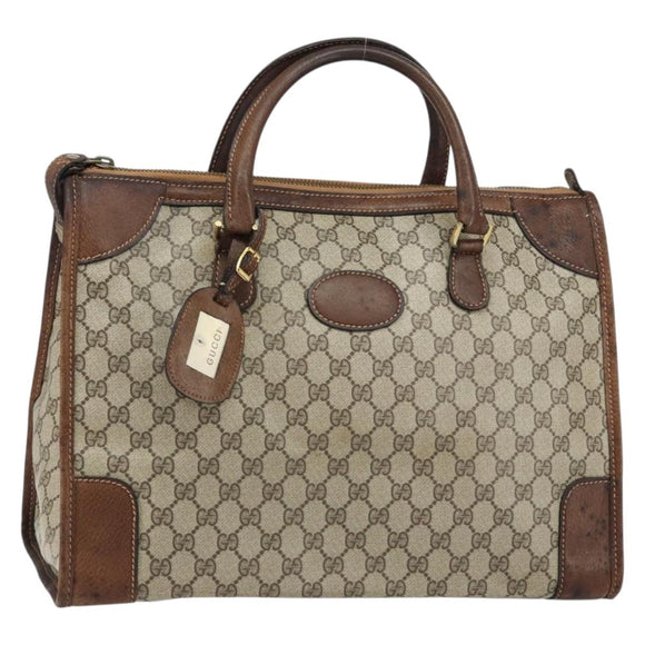 GUCCI GG Supreme Boston Bag PVC Old Gucci Beige Gold Auth 158499