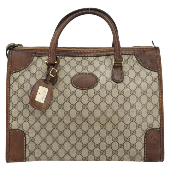 GUCCI GG Supreme Boston Bag PVC Old Gucci Beige Gold Auth 158499