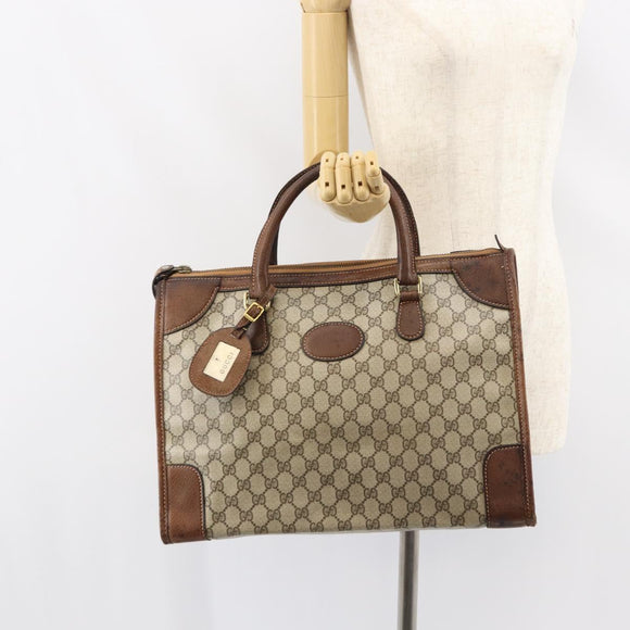 GUCCI GG Supreme Boston Bag PVC Old Gucci Beige Gold Auth 158499