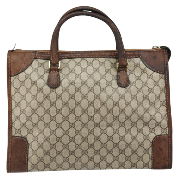 GUCCI GG Supreme Boston Bag PVC Old Gucci Beige Gold Auth 158499