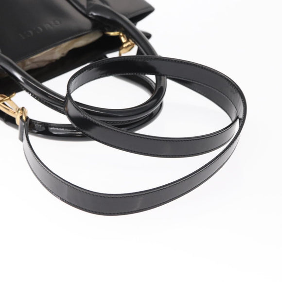 GUCCI Hand Bag Enamel 2way Black Gold Auth 158500