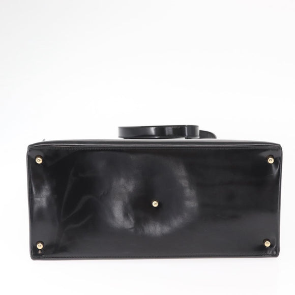 GUCCI Hand Bag Enamel 2way Black Gold Auth 158500