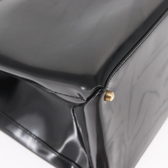GUCCI Hand Bag Enamel 2way Black Gold Auth 158500
