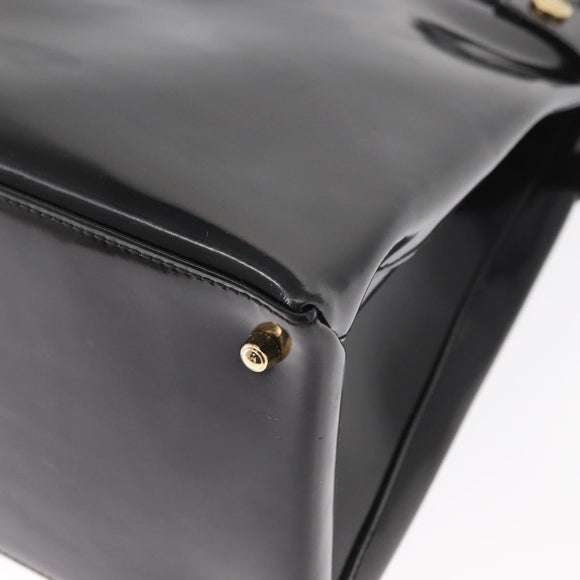 GUCCI Hand Bag Enamel 2way Black Gold Auth 158500