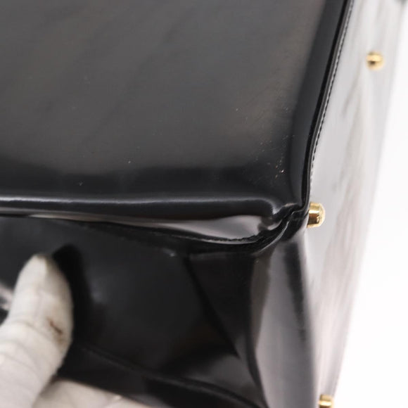 GUCCI Hand Bag Enamel 2way Black Gold Auth 158500