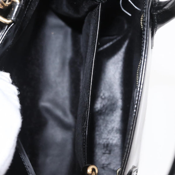 GUCCI Hand Bag Enamel 2way Black Gold Auth 158500