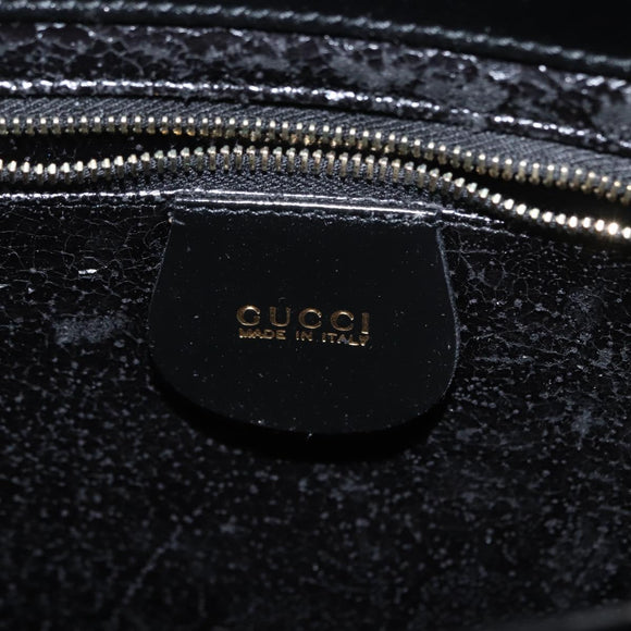 GUCCI Hand Bag Enamel 2way Black Gold Auth 158500