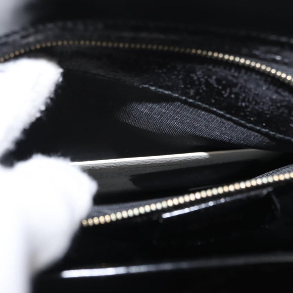 GUCCI Hand Bag Enamel 2way Black Gold Auth 158500
