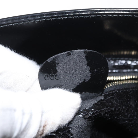GUCCI Hand Bag Enamel 2way Black Gold Auth 158500