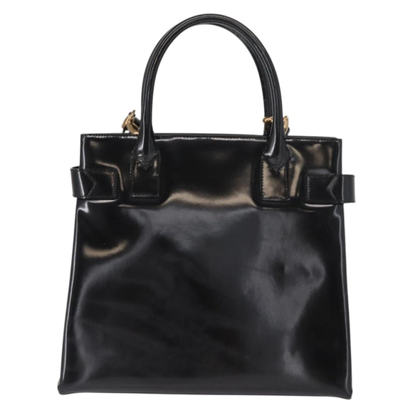 GUCCI Hand Bag Enamel 2way Black Gold Auth 158500