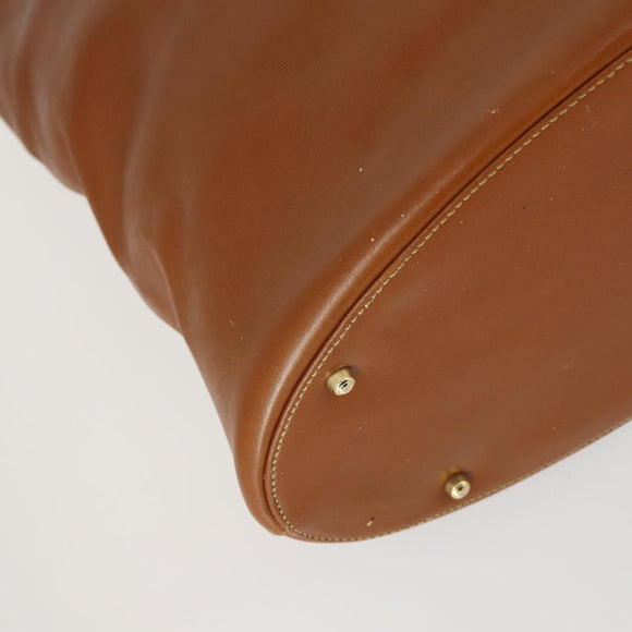 GUCCI Shoulder Bag Leather Brown Gold Auth 158501