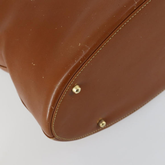 GUCCI Shoulder Bag Leather Brown Gold Auth 158501