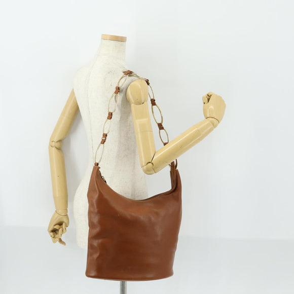 GUCCI Shoulder Bag Leather Brown Gold Auth 158501