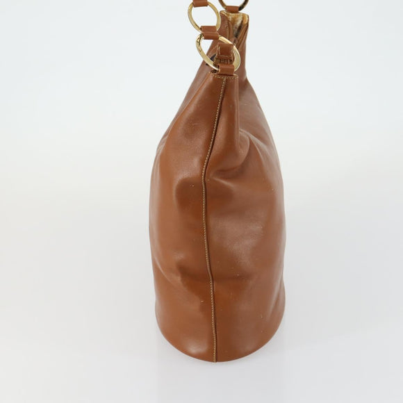 GUCCI Shoulder Bag Leather Brown Gold Auth 158501