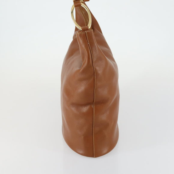 GUCCI Shoulder Bag Leather Brown Gold Auth 158501