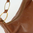 GUCCI Shoulder Bag Leather Brown Gold Auth 158501-6