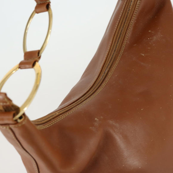 GUCCI Shoulder Bag Leather Brown Gold Auth 158501