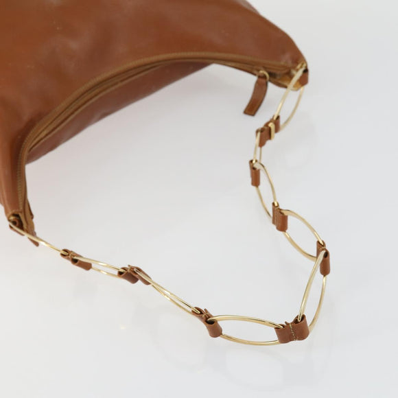GUCCI Shoulder Bag Leather Brown Gold Auth 158501
