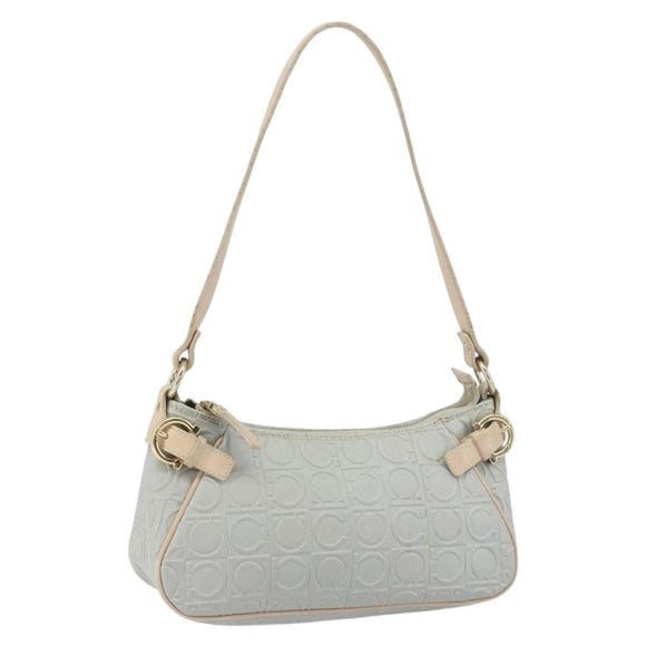Salvatore Ferragamo Shoulder Bag Leather PVC Light Blue Gold Auth 158503