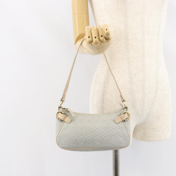 Salvatore Ferragamo Shoulder Bag Leather PVC Light Blue Gold Auth 158503