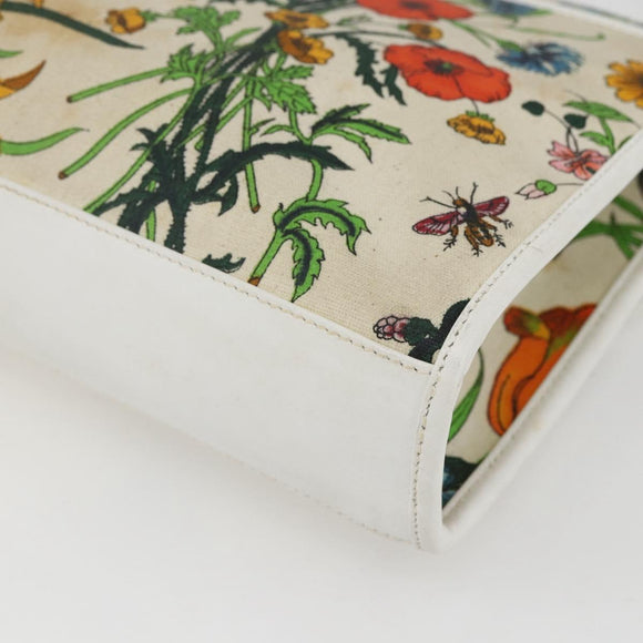 GUCCI Flora Shoulder Bag Canvas Beige Gold Auth 158509