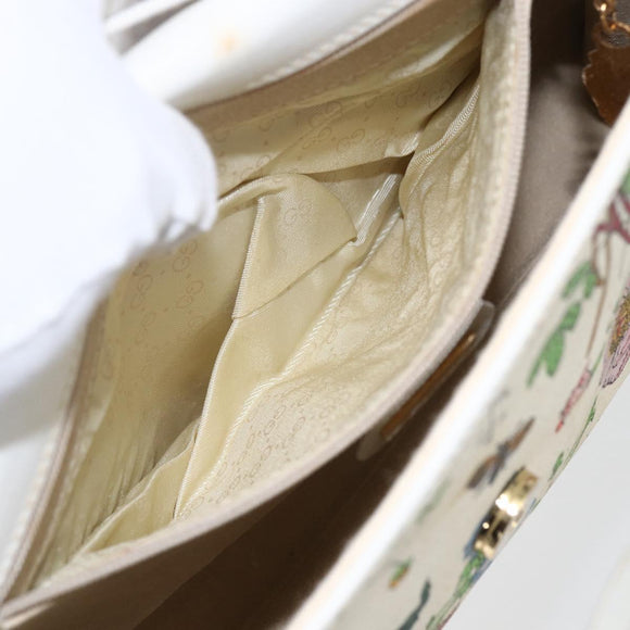 GUCCI Flora Shoulder Bag Canvas Beige Gold Auth 158509