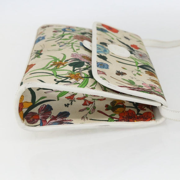 GUCCI Flora Shoulder Bag Canvas Beige Gold Auth 158509