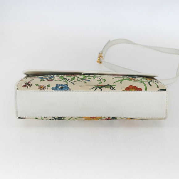 GUCCI Flora Shoulder Bag Canvas Beige Gold Auth 158509